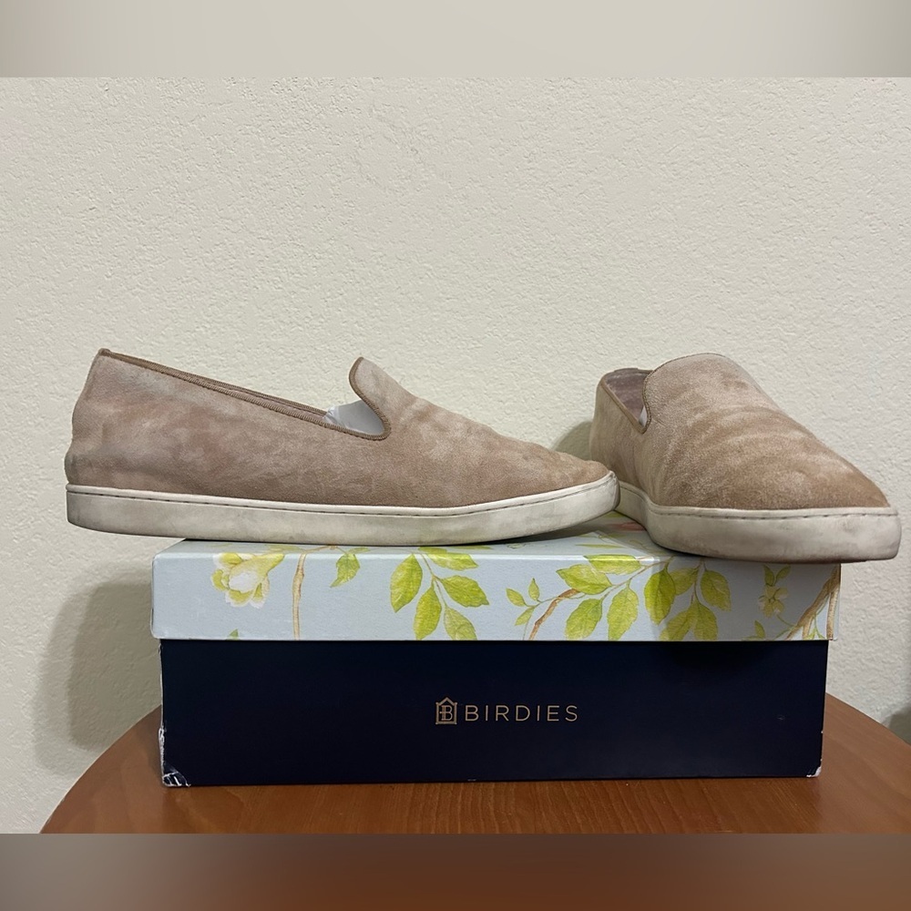 BIRDIES The Swift Classic Shell Suede Slip On Sneaker Beige Tan Loafer Size 9.5